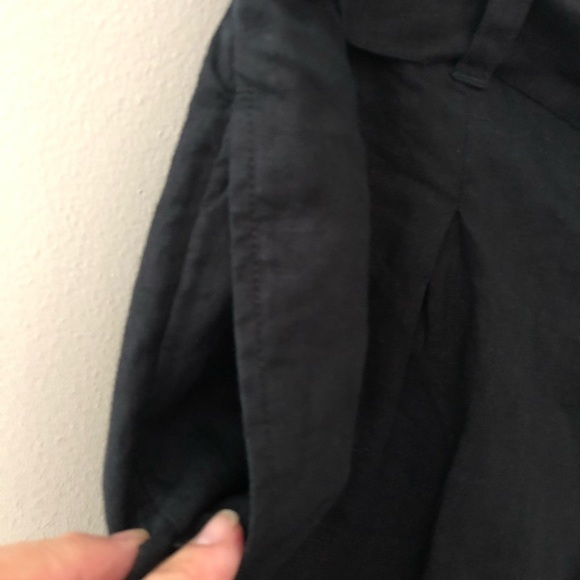HALSTON Classic 100% Linen Washable Black Pants Belt Gold Buckle & Elastic Waist - Picture 7 of 12